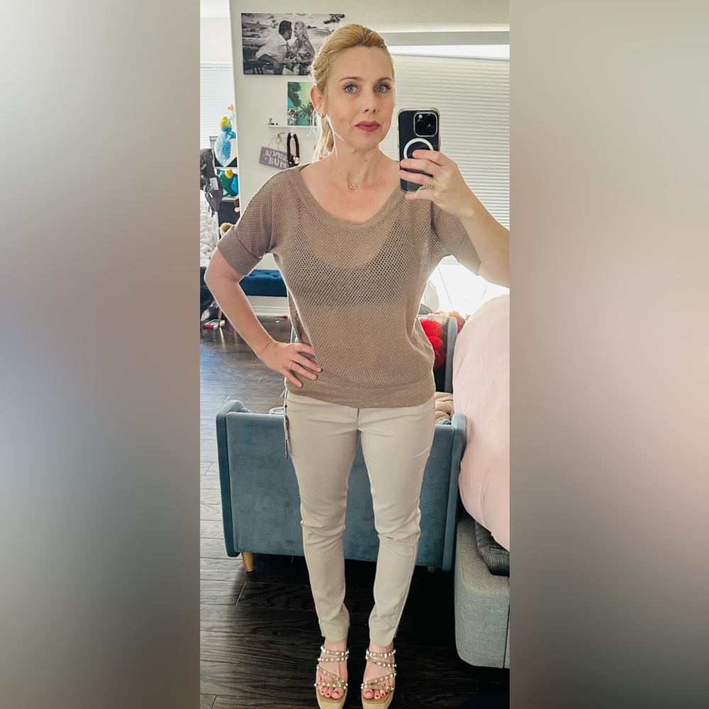James Perse Tan short sleeve see-through Sweater